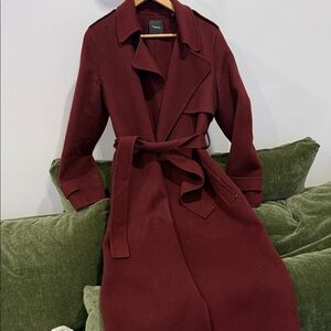 Theory Women's Deep Burgundy Trench Coat long